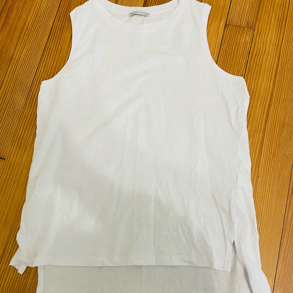 Zara white muscle tee - high low hem, 100% cotton sized medium